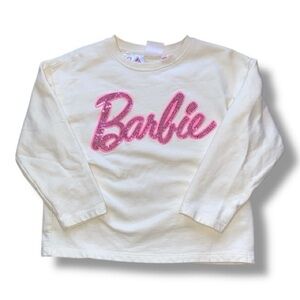 Zara Kids Cream Long Sleeve Tee with Pink Barbie Logo